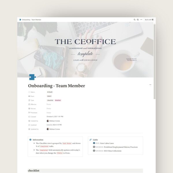 the CEOffice - Onboarding Checklist