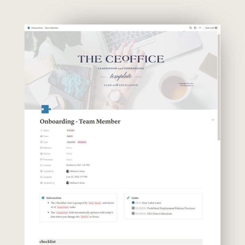 the CEOffice - Onboarding Checklist